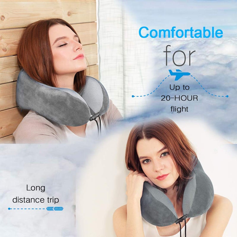 TALLGO Travel Pillow, Best Memory Foam Neck Pillow Head Support Soft Pillow for Sleeping Rest, Airplane Car & Home Use (Grey) - Image 2